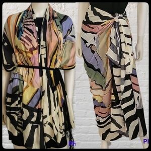 Vtg Zebra Print Pastel Rainbow Blanket Wrap Stole Surrealist Sarong